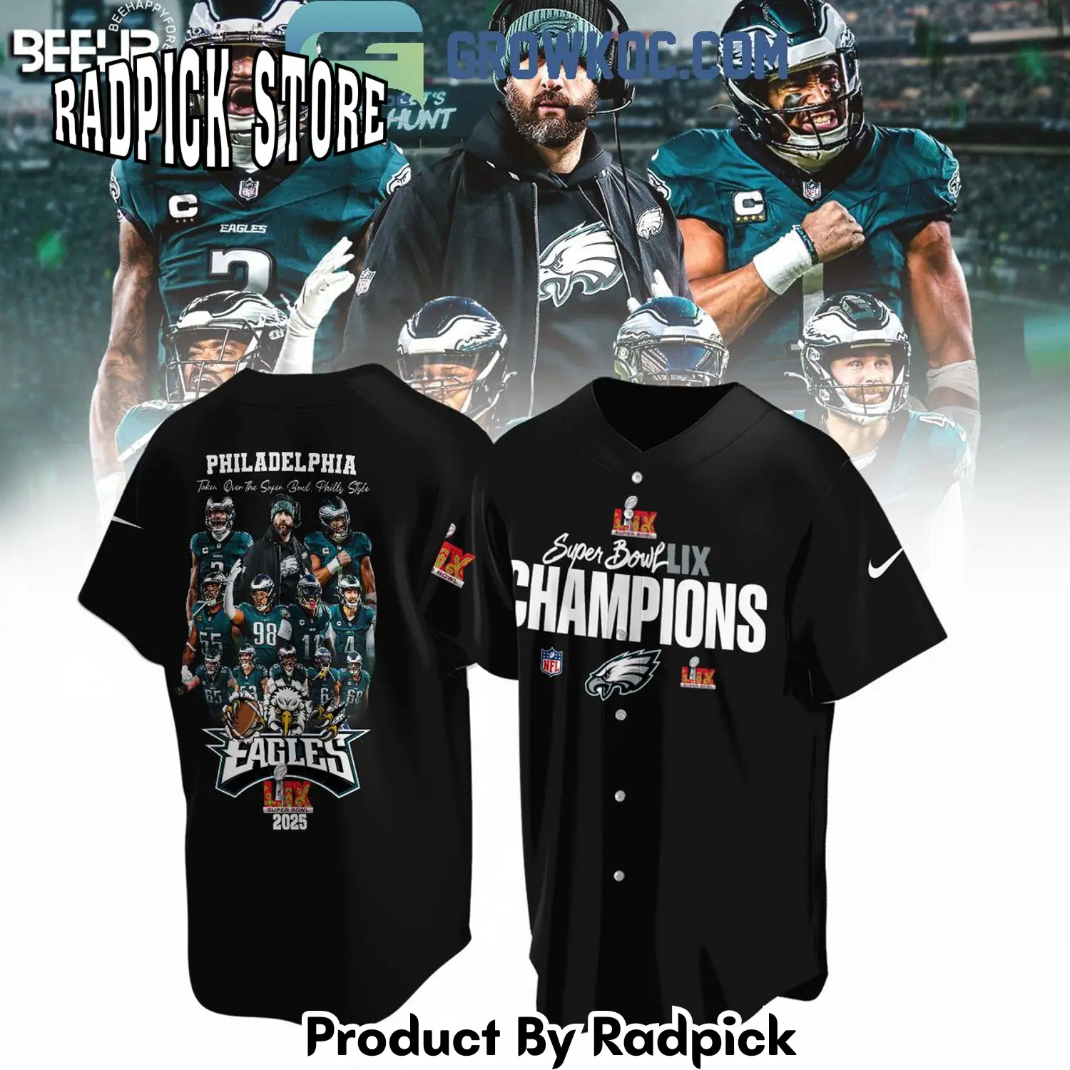 Radpick philadelphia eagles the champions of super bowl lix  best team baseball baseball jersey rp127216